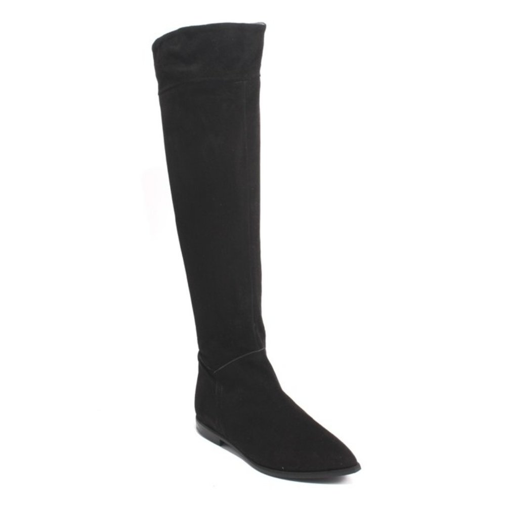 ITALIAN Black Suede Pointy Zip Over-the-Knee Boots